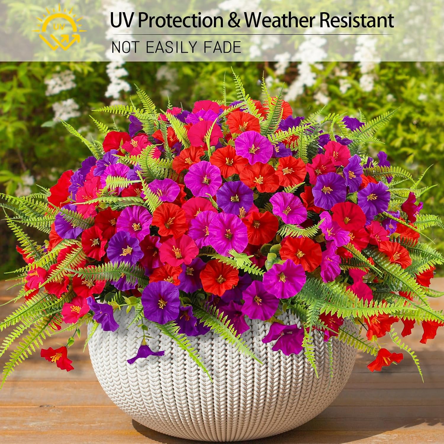 HIAGROW Artificial Petunias Flowers 12 Bundles UV Resistant Decor