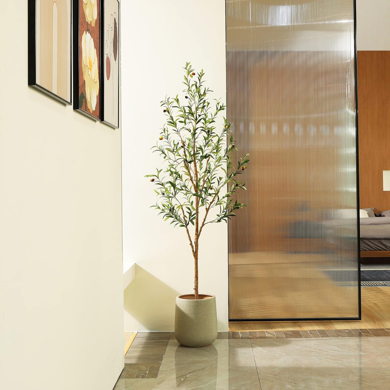 Realistic 6FT Artificial Olive Tree with Wood Trunk and Fruits