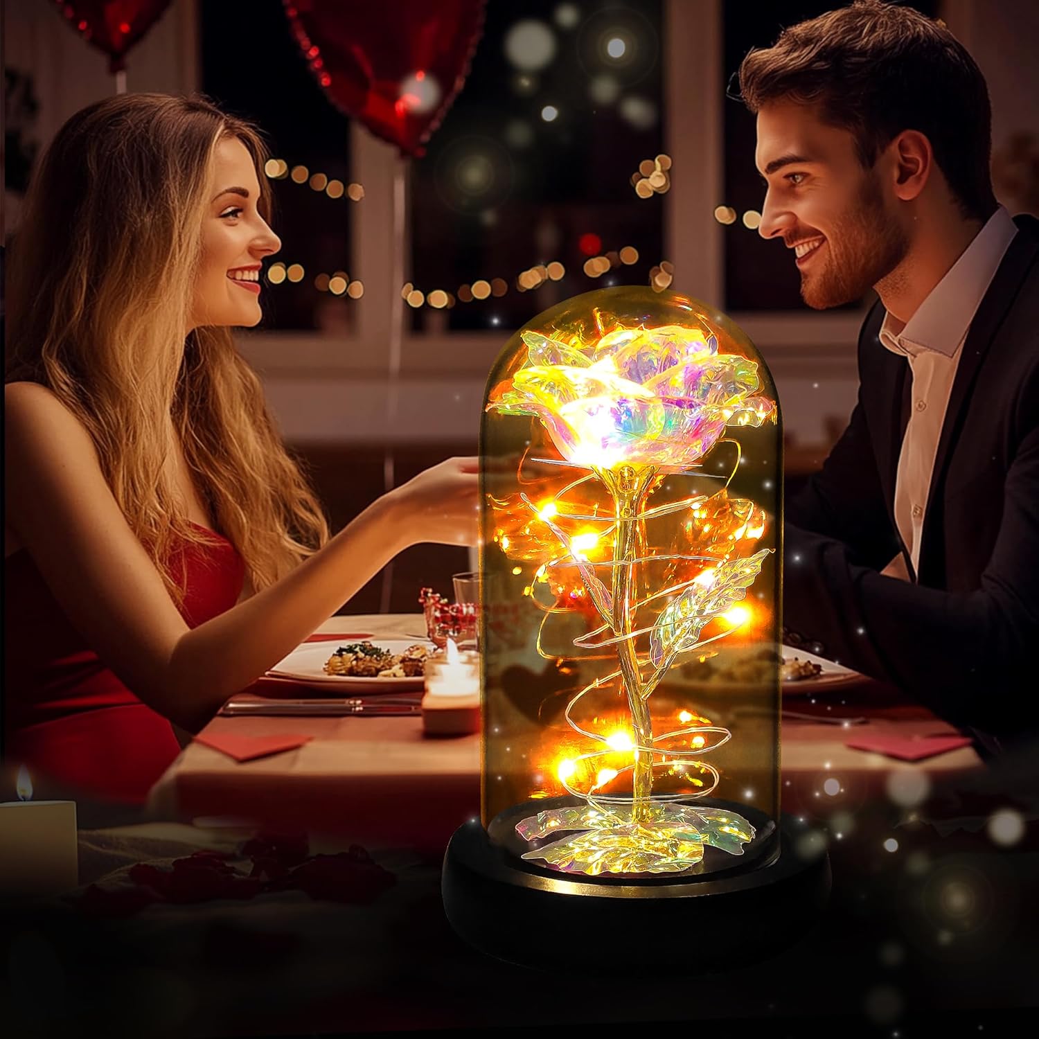 Light Up Rose in Glass Dome Birthday Gift for Her
