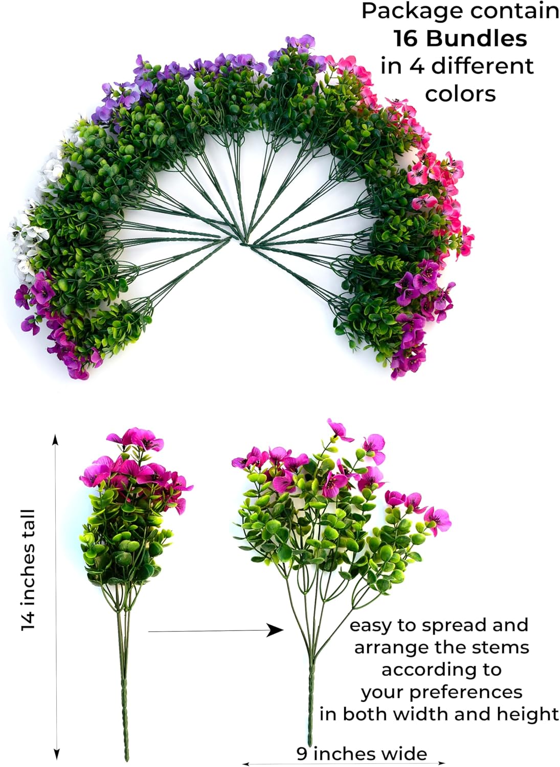 AXYLEX Artificial Pansies Flowers Outdoor Decor 16 Bundles
