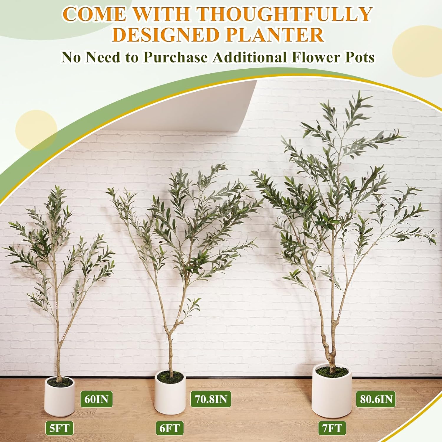 KULAMOON Artificial Olive Tree with Planter 5ft White