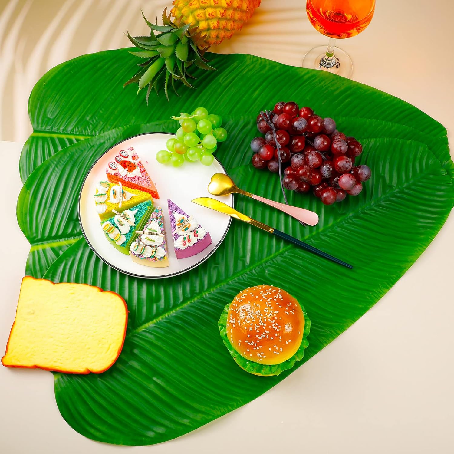 12 Pcs Artificial Banana Leaves for Decorations