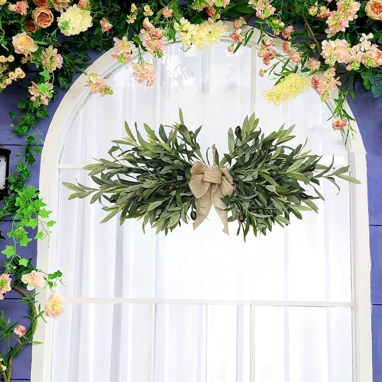 24 Inch Floral Swag with Olive Fruit and Green Leaves