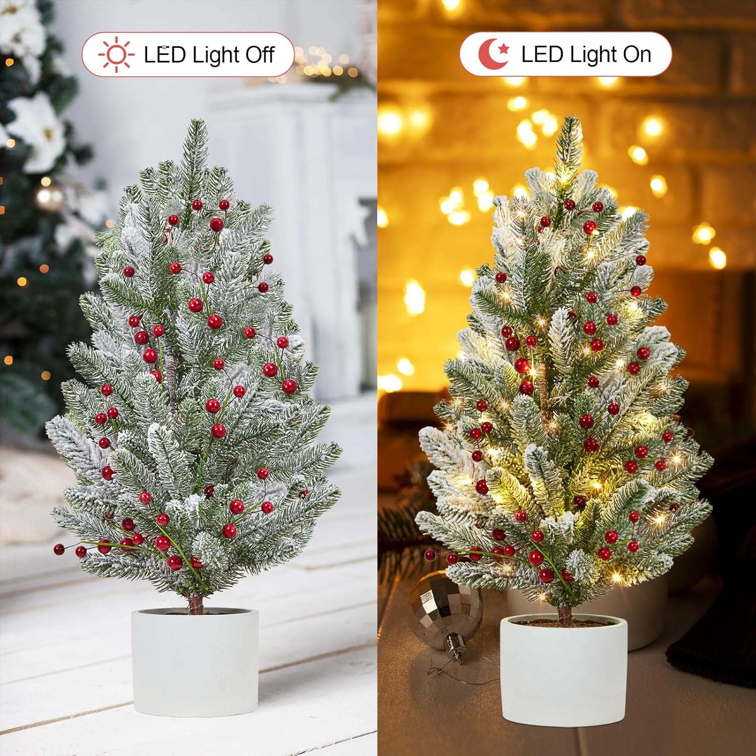 2 Ft Mini Prelit Frosted Christmas Tree with 50 LED Lights