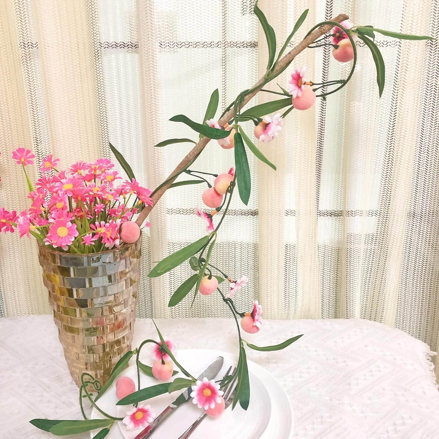 Artificial Peach Hanging Vine Garland for Home Decor