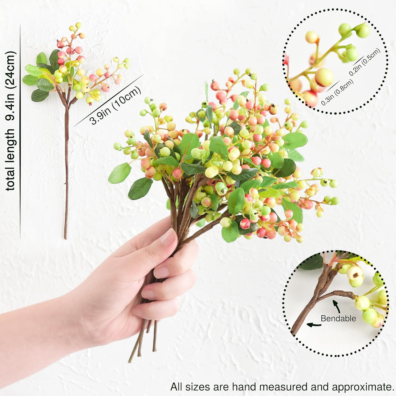 FiveSeasonStuff Artificial Berry Branches with Bendable Stems 10 Pieces Subtle Pink