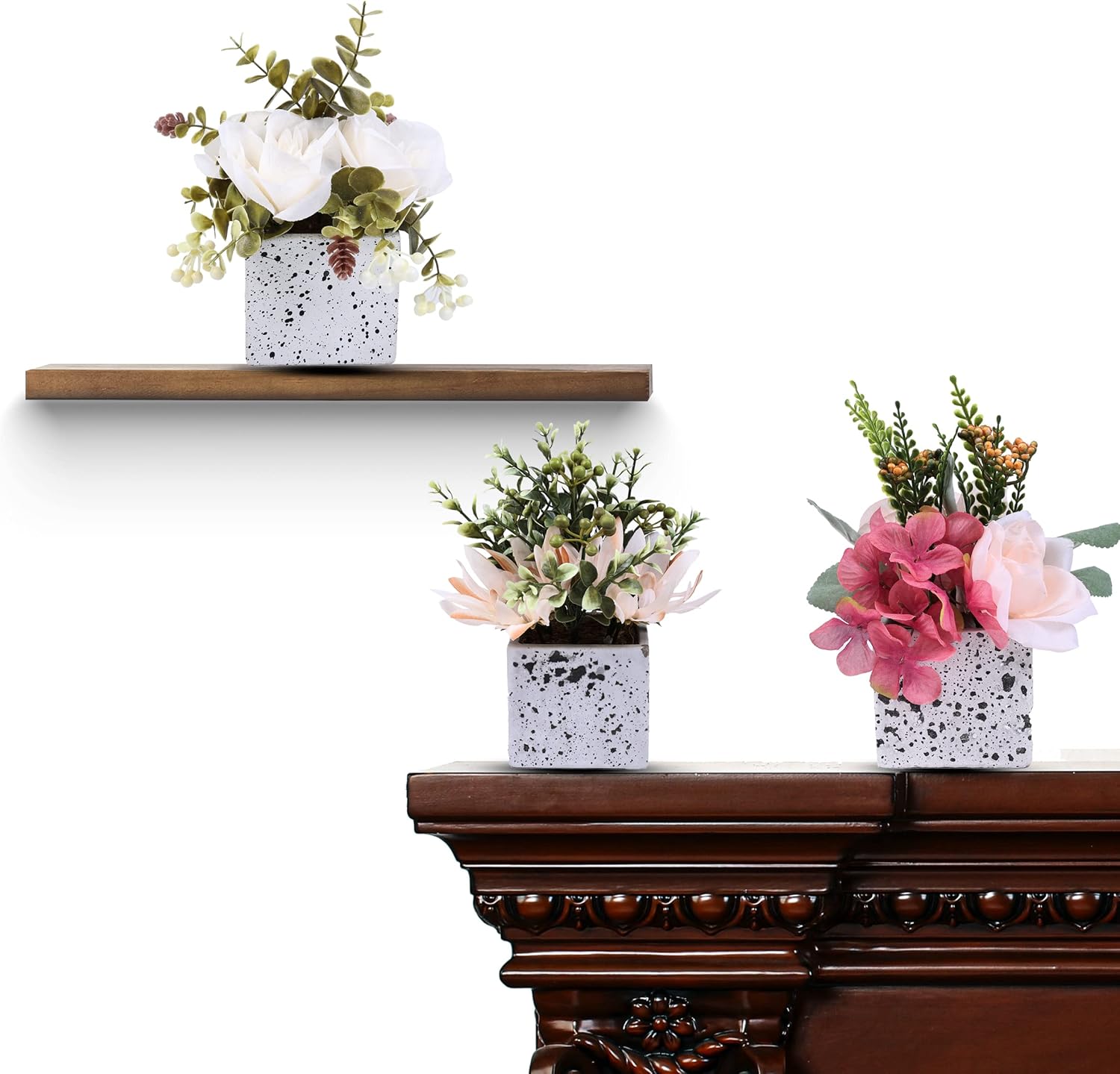 Jusdreen Artificial Flower Peony Eucalyptus Leaf Ceramic Pot Decor