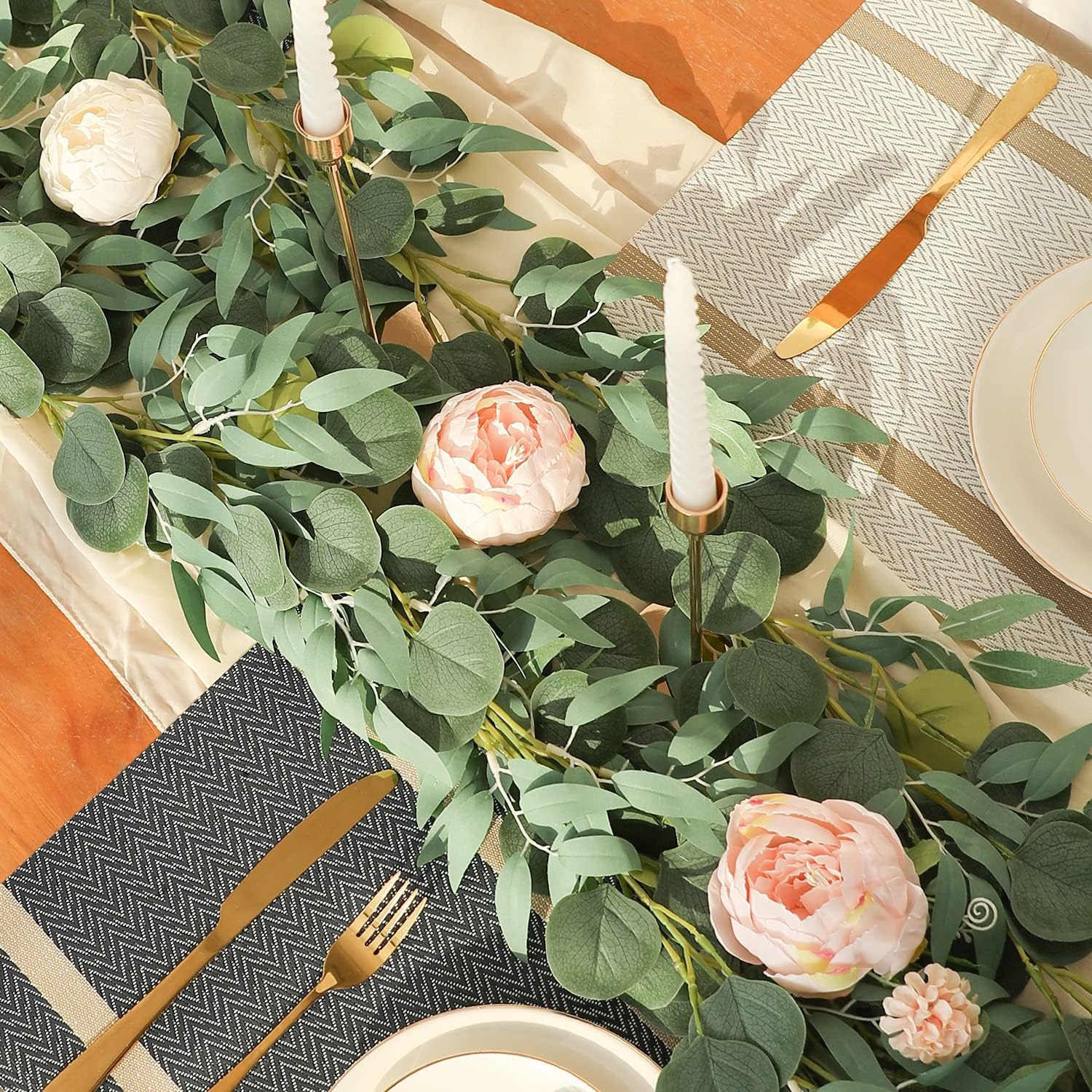 JUSTOYOU 2 Pack Artificial Eucalyptus Garland