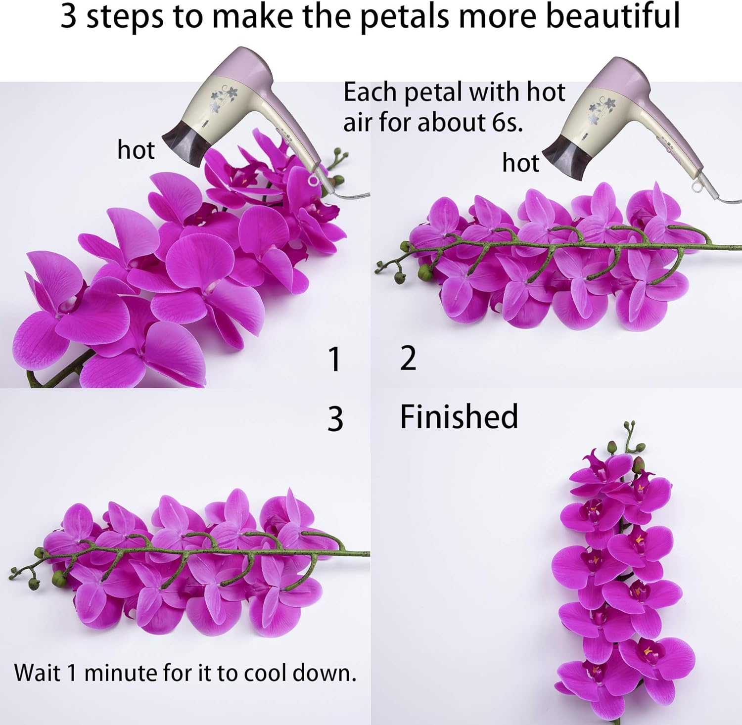 Fnize Artificial Orchid Stems with 9 Large Petals 38 Inches 2pcs Rose Red