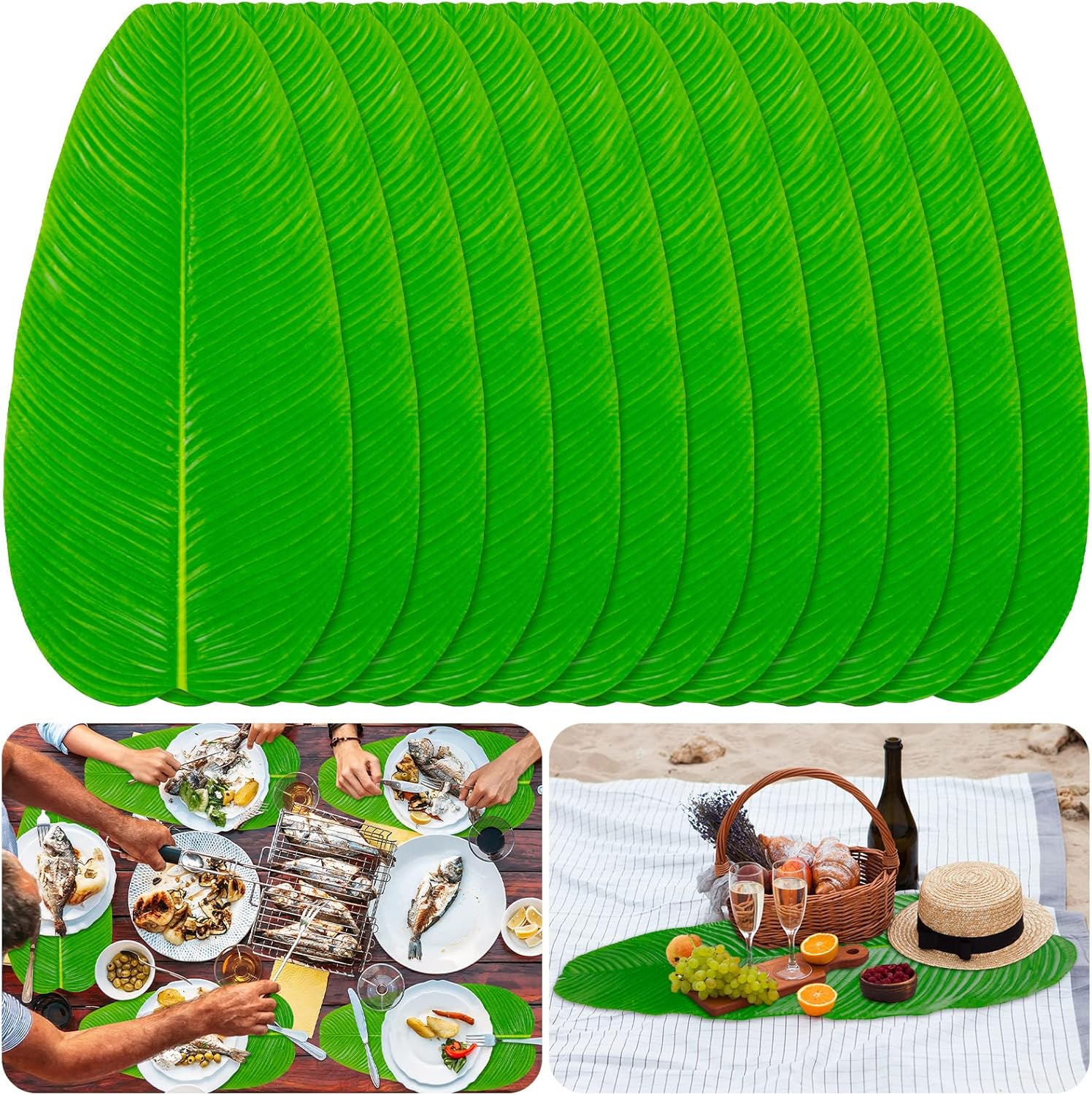 12 Pcs Artificial Banana Leaves for Decorations