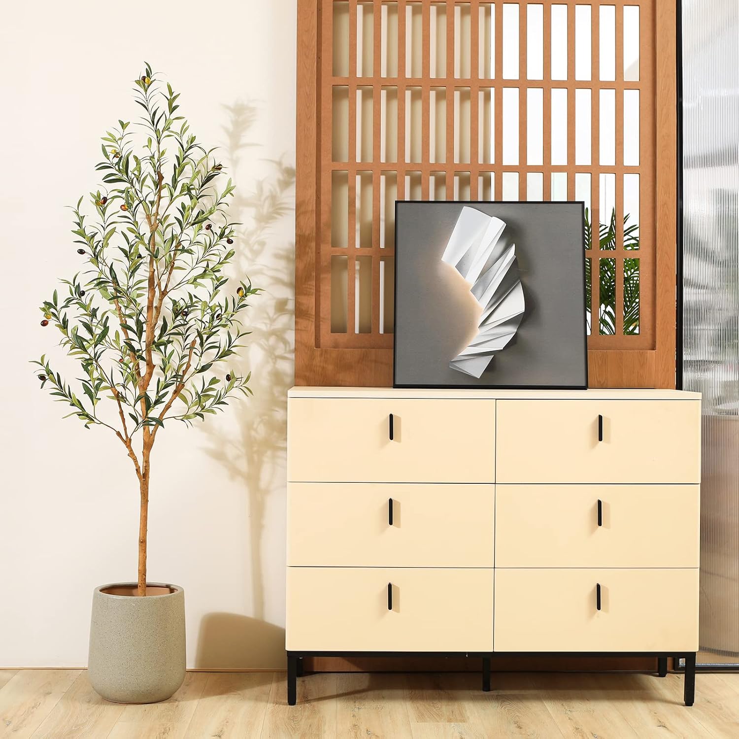 Realistic 6FT Artificial Olive Tree with Wood Trunk and Fruits