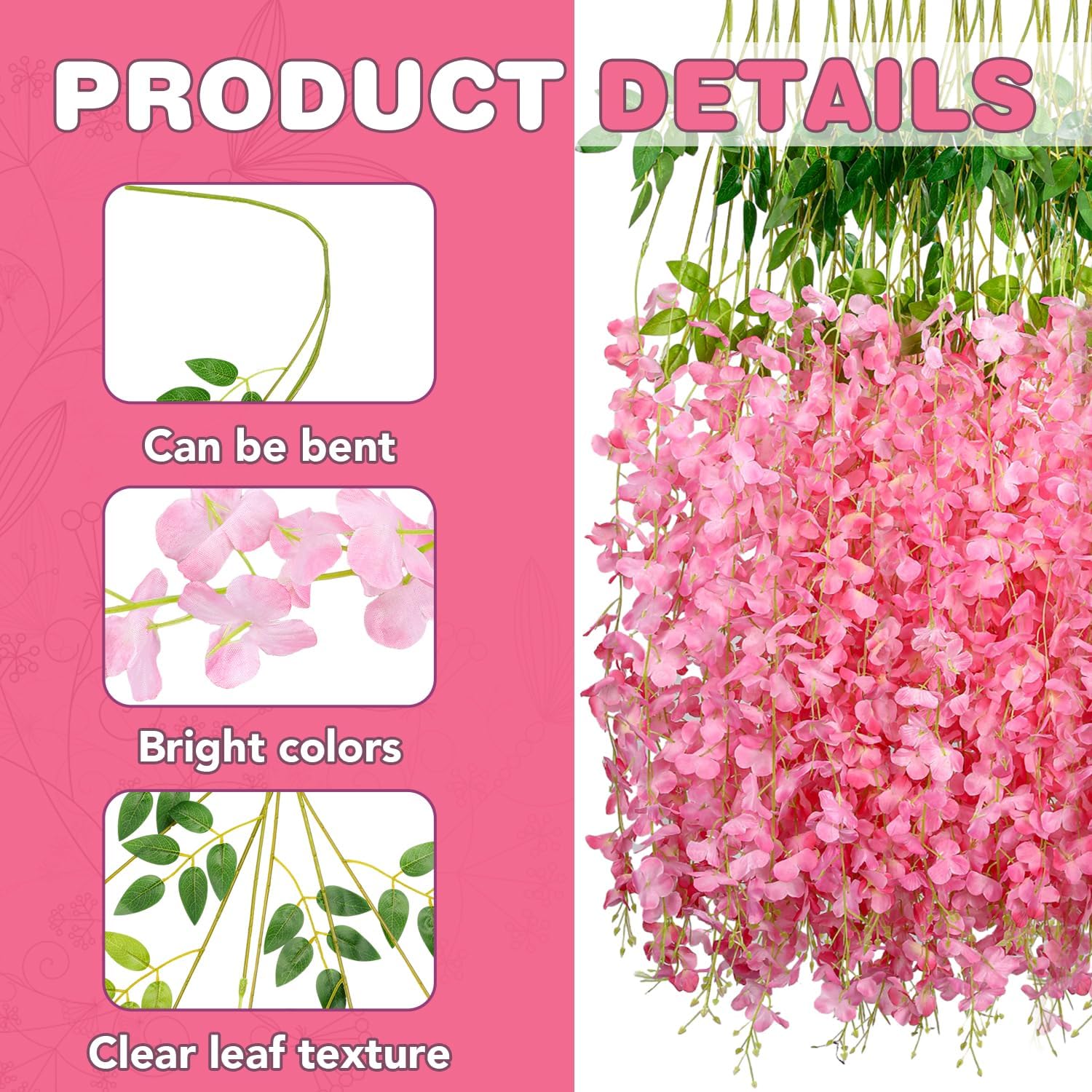 Alotiki Wisteria Garland Artificial Flowers 36ft Pink
