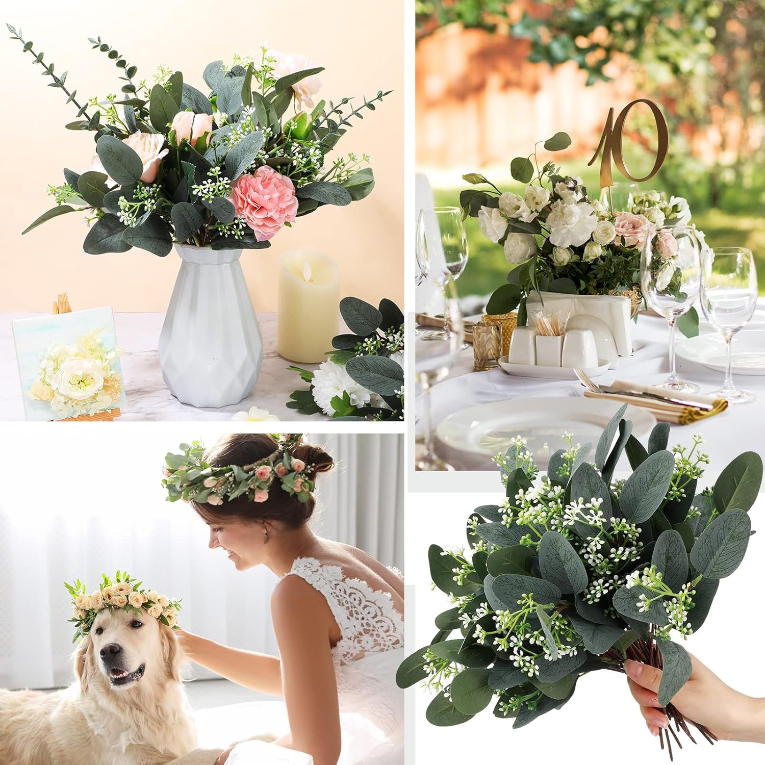Janinka Artificial Eucalyptus Leaves with White Seeds 60 Pcs