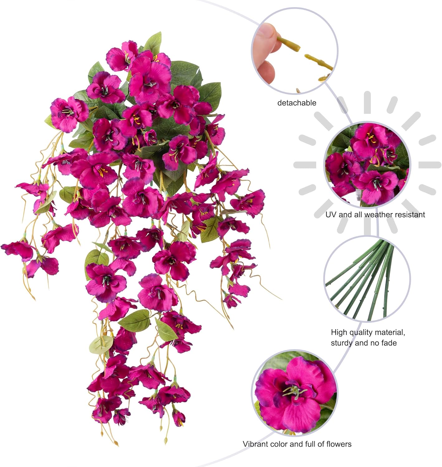 Ivydale Artificial Hanging Hibiscus Flowers 2pcs Fuchsia UV Resistant Decor