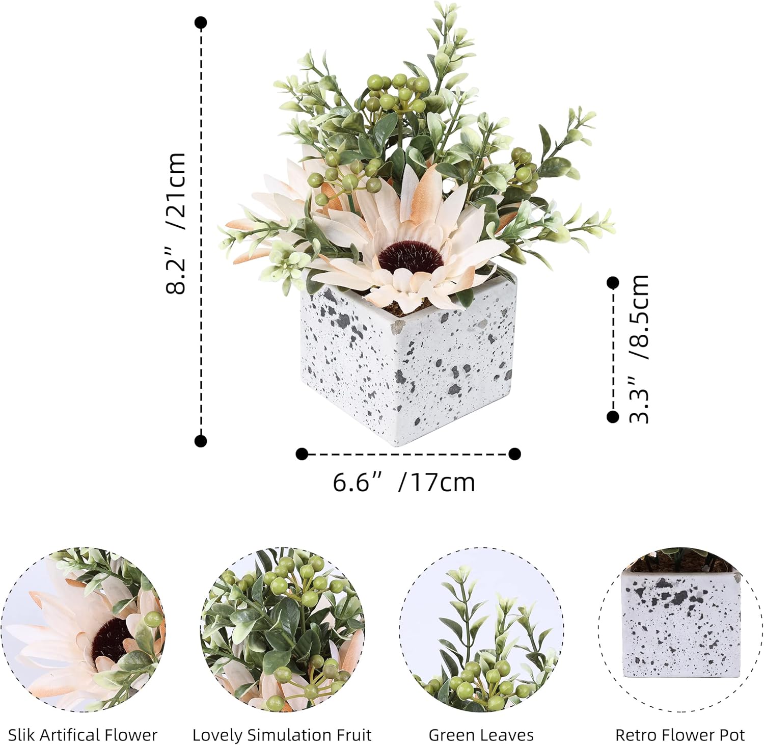 Jusdreen Artificial Flower Peony Eucalyptus Leaf Ceramic Pot Decor