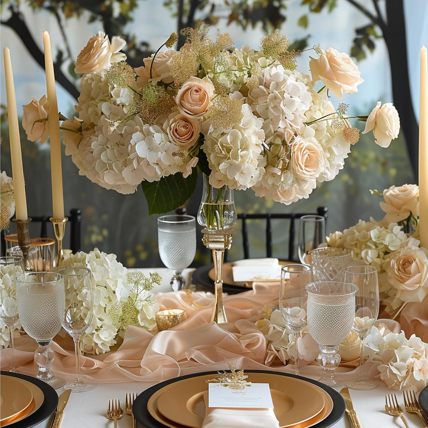 Auihiay 64pcs Champagne Artificial Hydrangeas with Stems