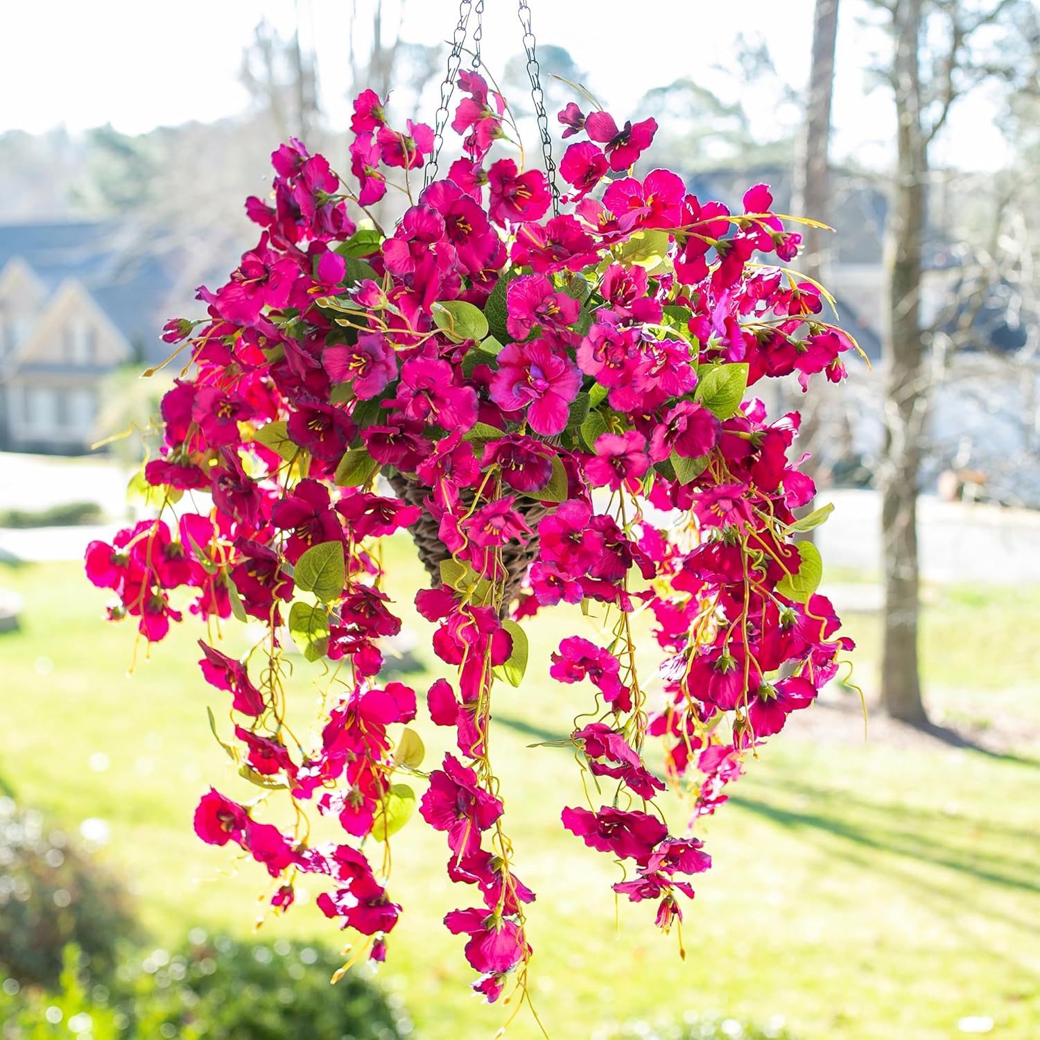 Ivydale Artificial Hanging Hibiscus Flowers 2pcs Fuchsia UV Resistant Decor