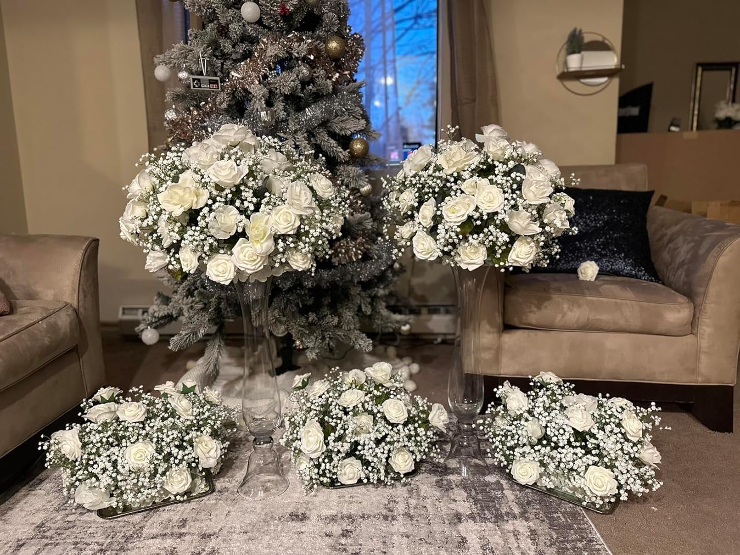 DEEMEI 6pcs Artificial Babys Breath Flowers White Gypsophila Bouquets