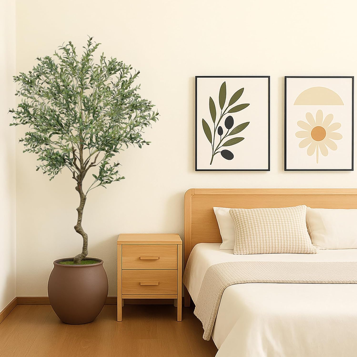 7FT Artificial Olive Tree with White Planter