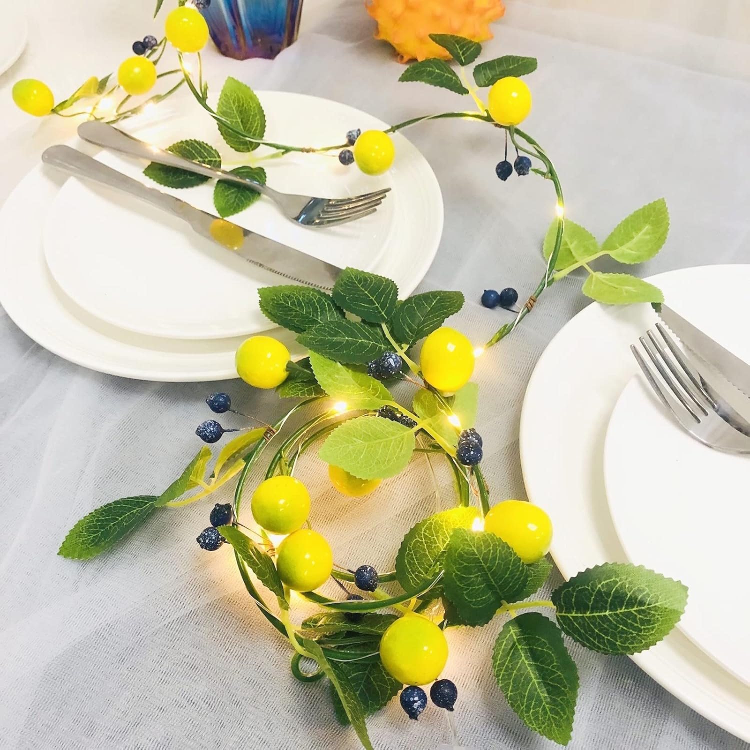 Lemon Blueberry Vine Garland with LED Lights 2 Pack