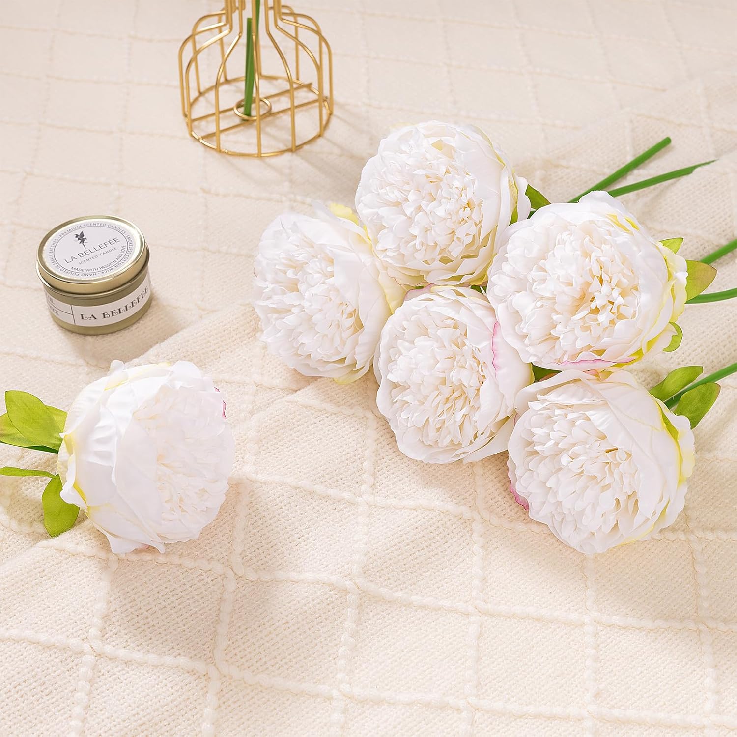 UArtlines 2 Bouquet 10 Heads Artificial Peony Decor Cream White