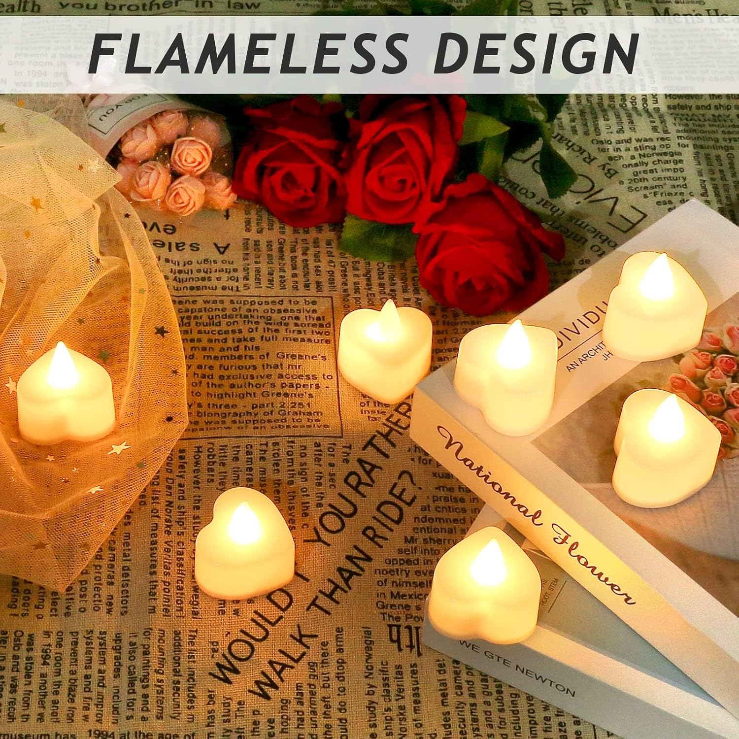 Childom Red Rose Petals Set with LED Candles