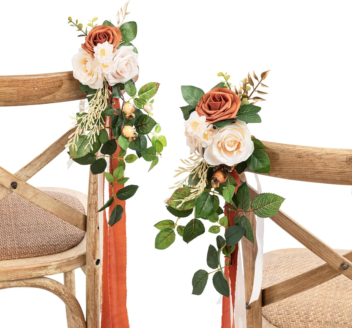 Lings Moment 8pcs Wedding Chair Flowers Decorations with Chiffon Ribbons
