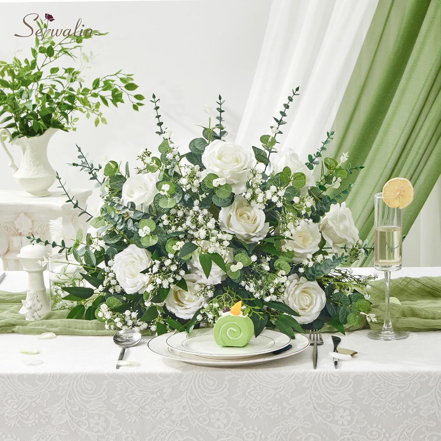 Serwalin 100 Pcs Mixed Artificial Eucalyptus Stems and Flowers