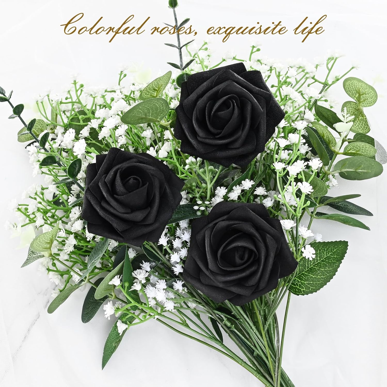 BLEUM CADE 16Pcs Artificial Flowers Fake Roses with Stems