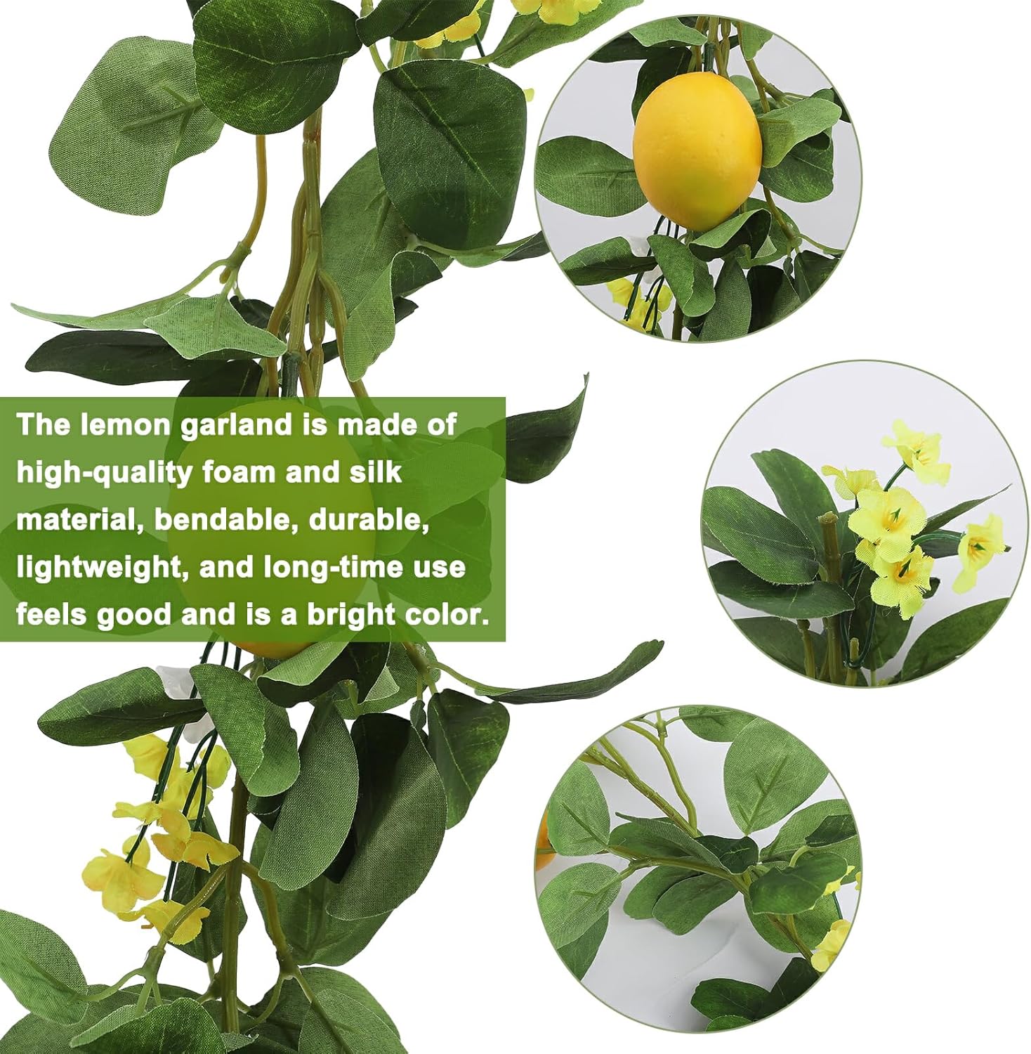 DULRLLY 66 Ft Artificial Lemon Garland with Yellow Fake Lemons and Flowers