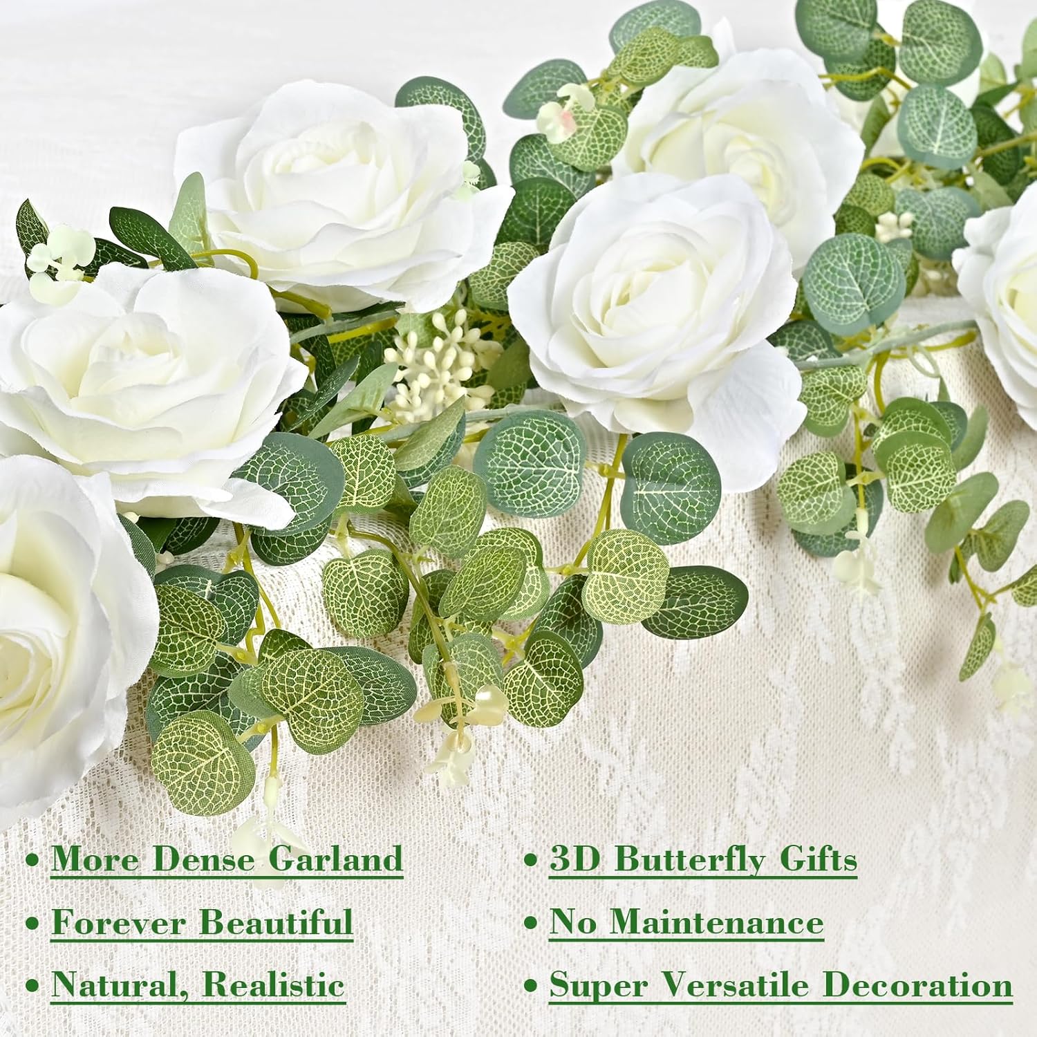 Yastouay 66 Ft White Flower Garland with 3D Butterflies