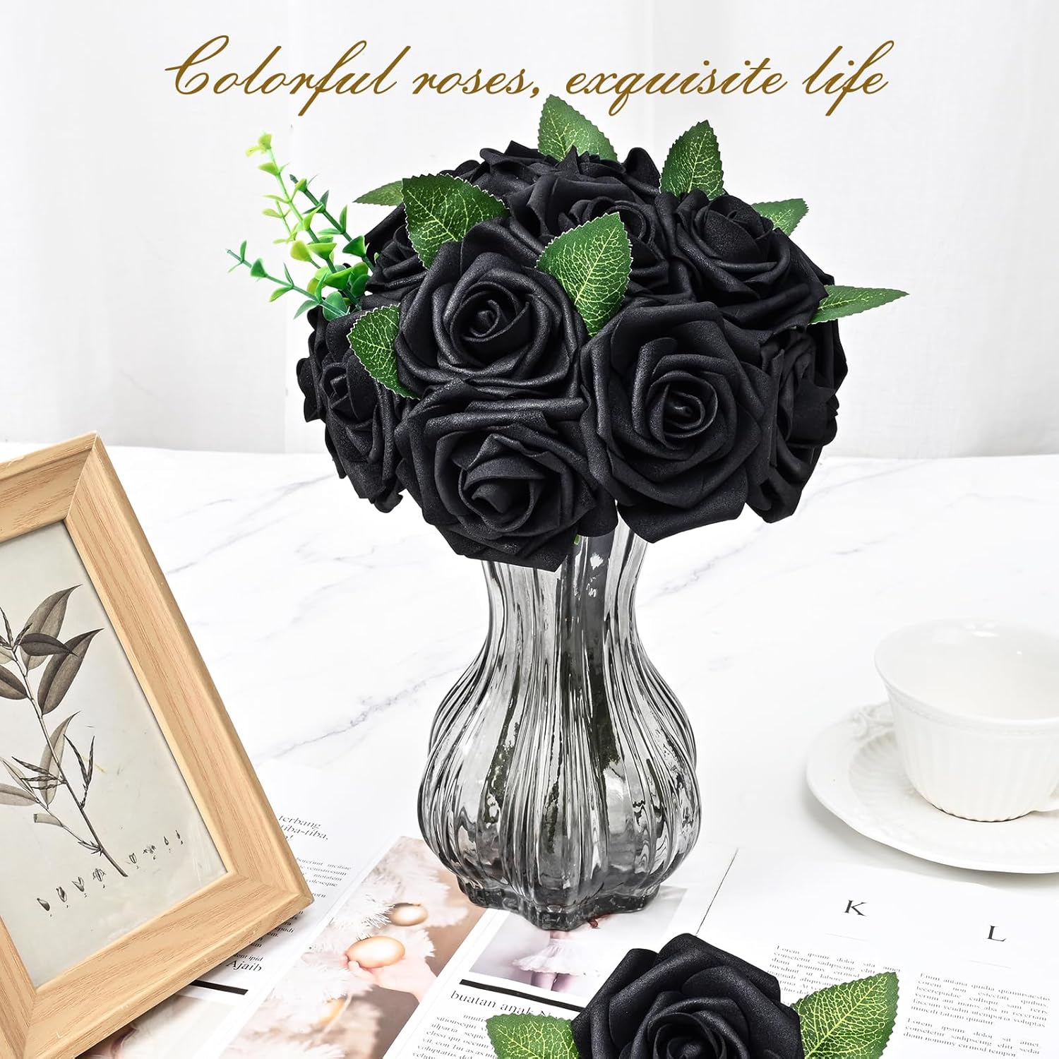 BLEUM CADE 16Pcs Artificial Flowers Fake Roses with Stems