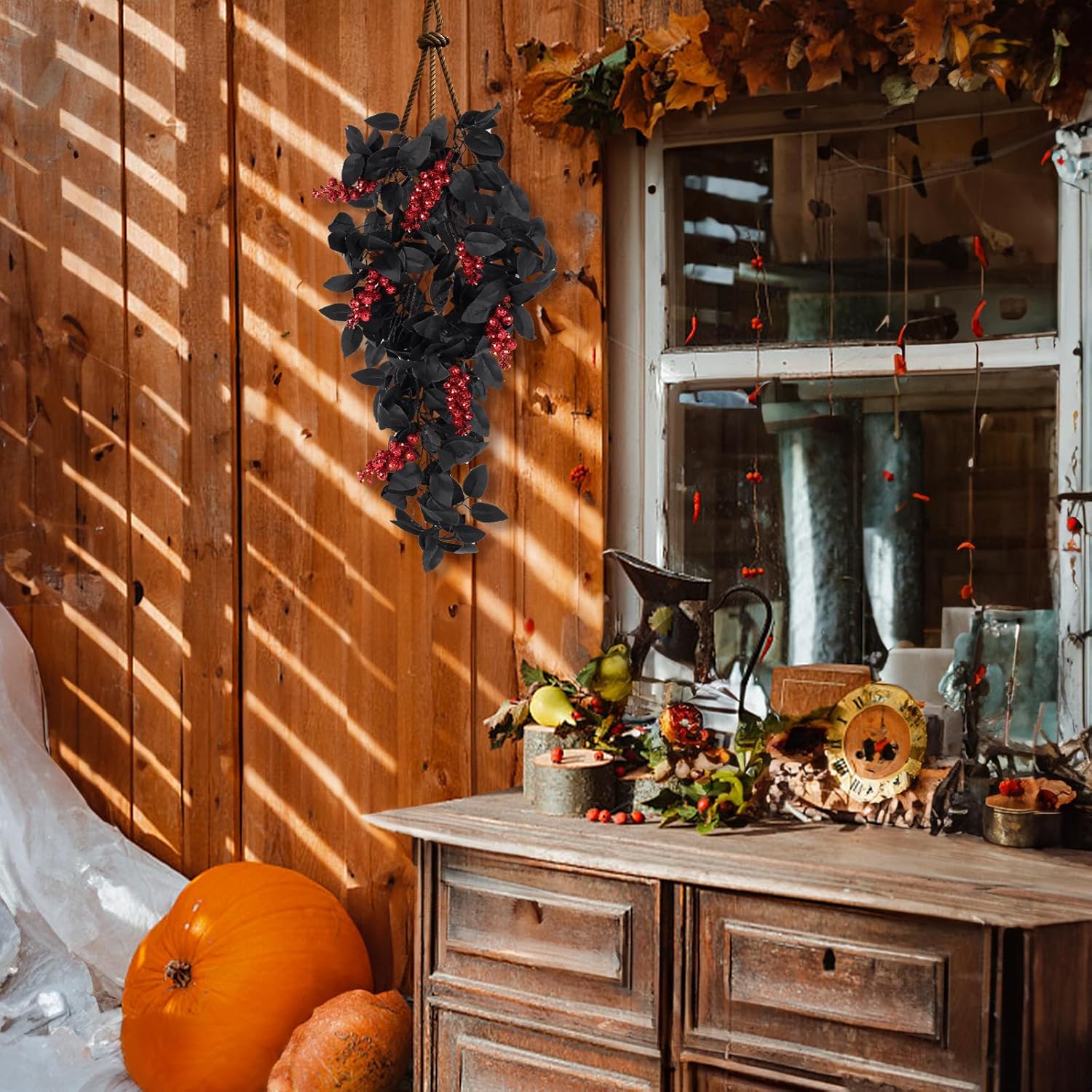 Black Maple Leaf Garland Halloween Decor Set 2 Pcs