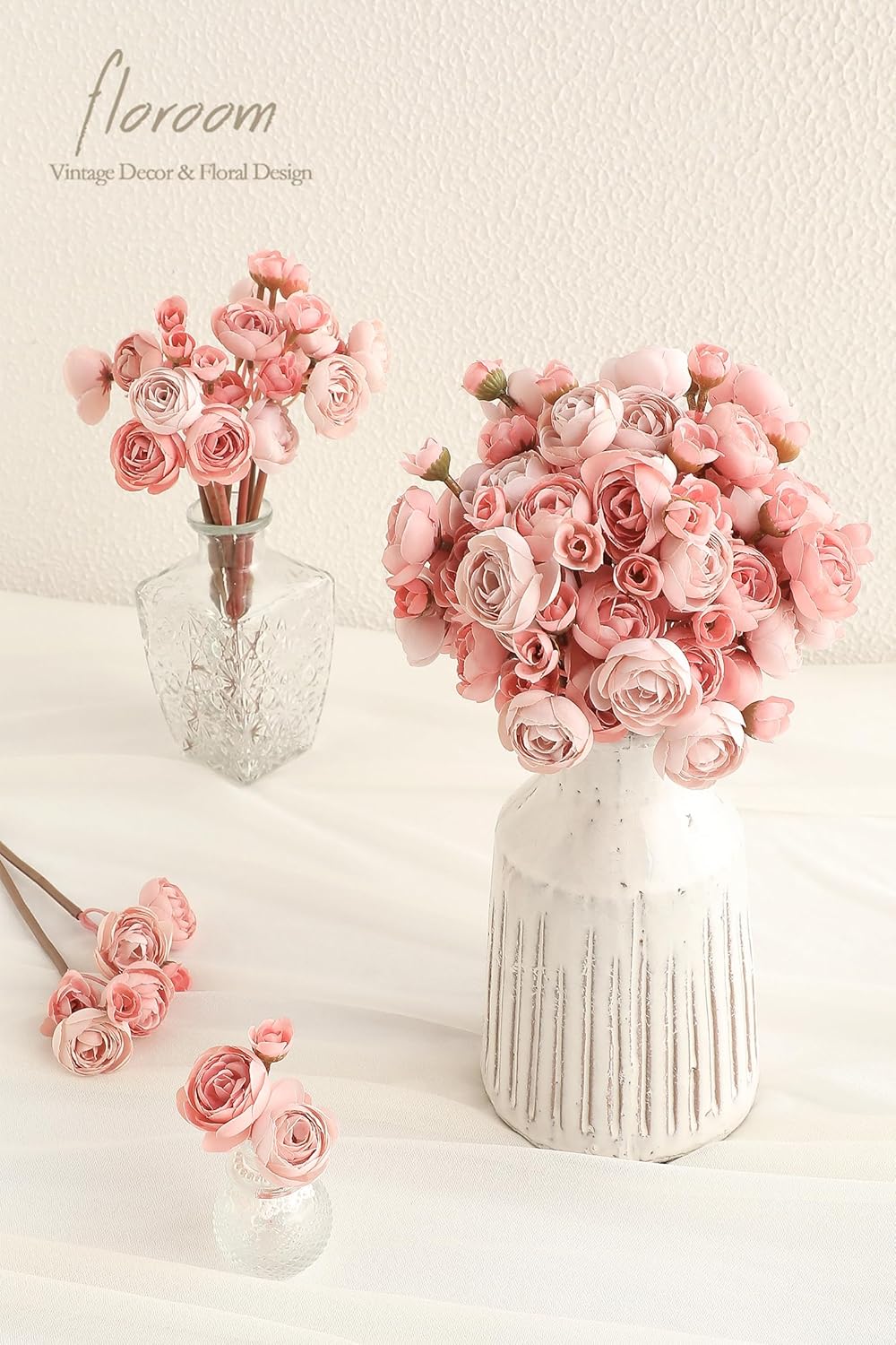 Floroom Dusty Rose Mini Ranunculus Artificial Flowers 18 Pcs