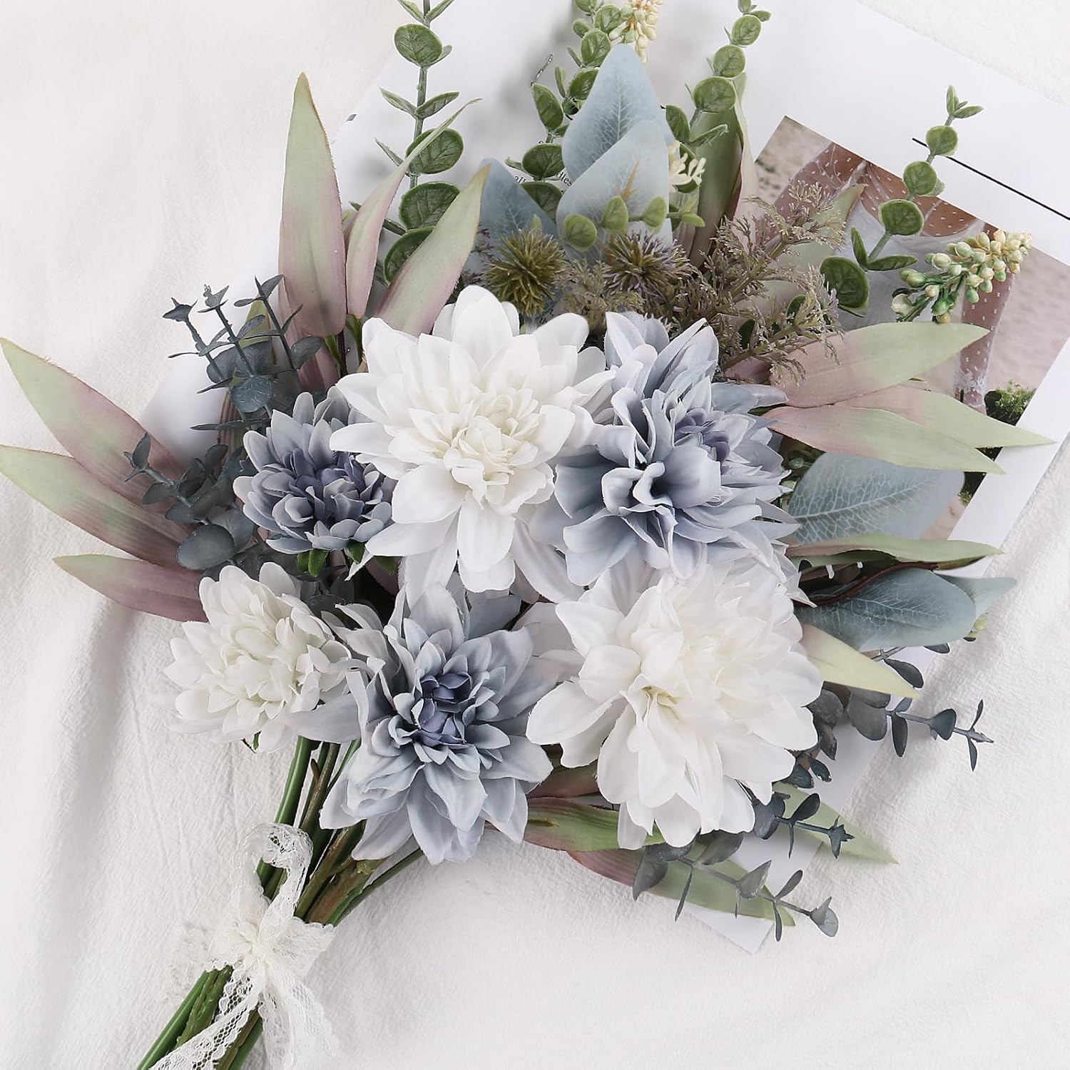 Blue White Artificial Flowers Bouquet for Home Wedding Decor