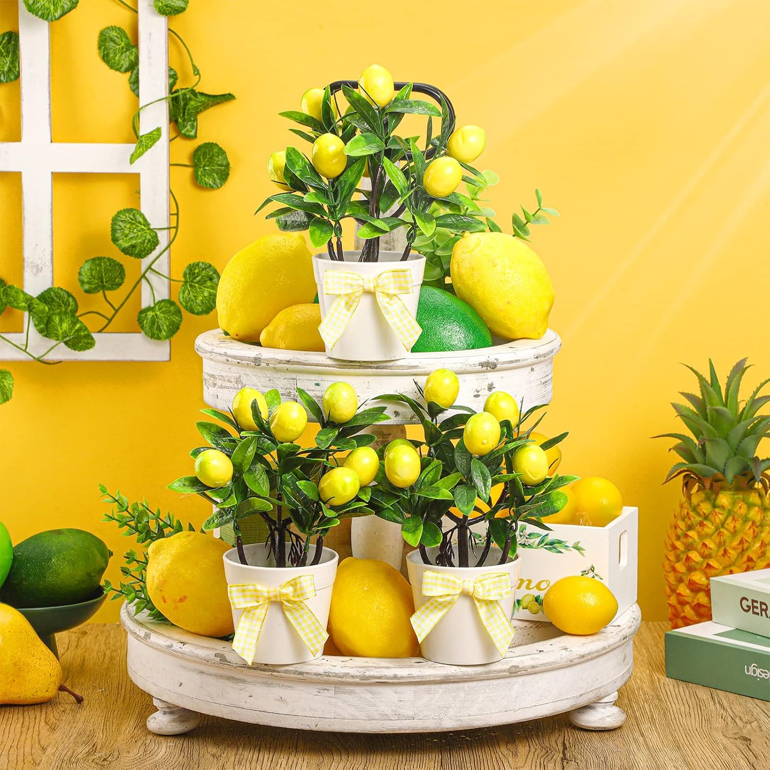 Jexine 3 Pack Lemon Tiered Tray Decor Set