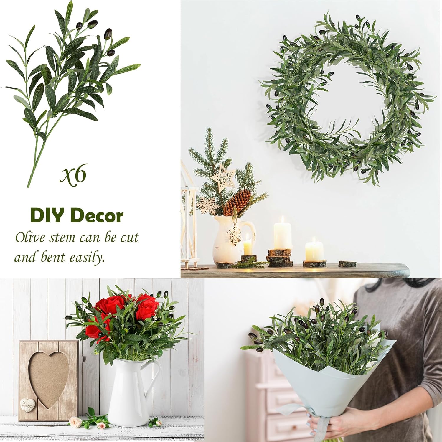 XONOR Artificial Olive Branches 6Pcs 18 Inch Set