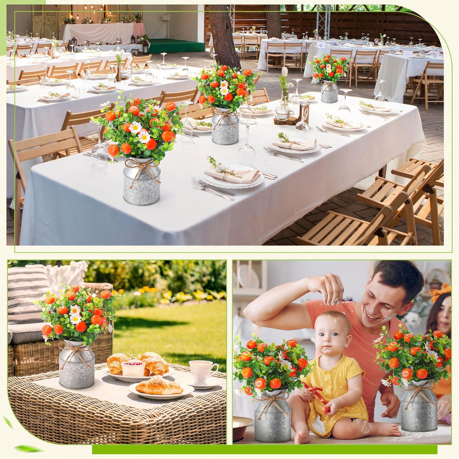 6 Piece Orange Centerpieces with Daisy Flowers and Vase