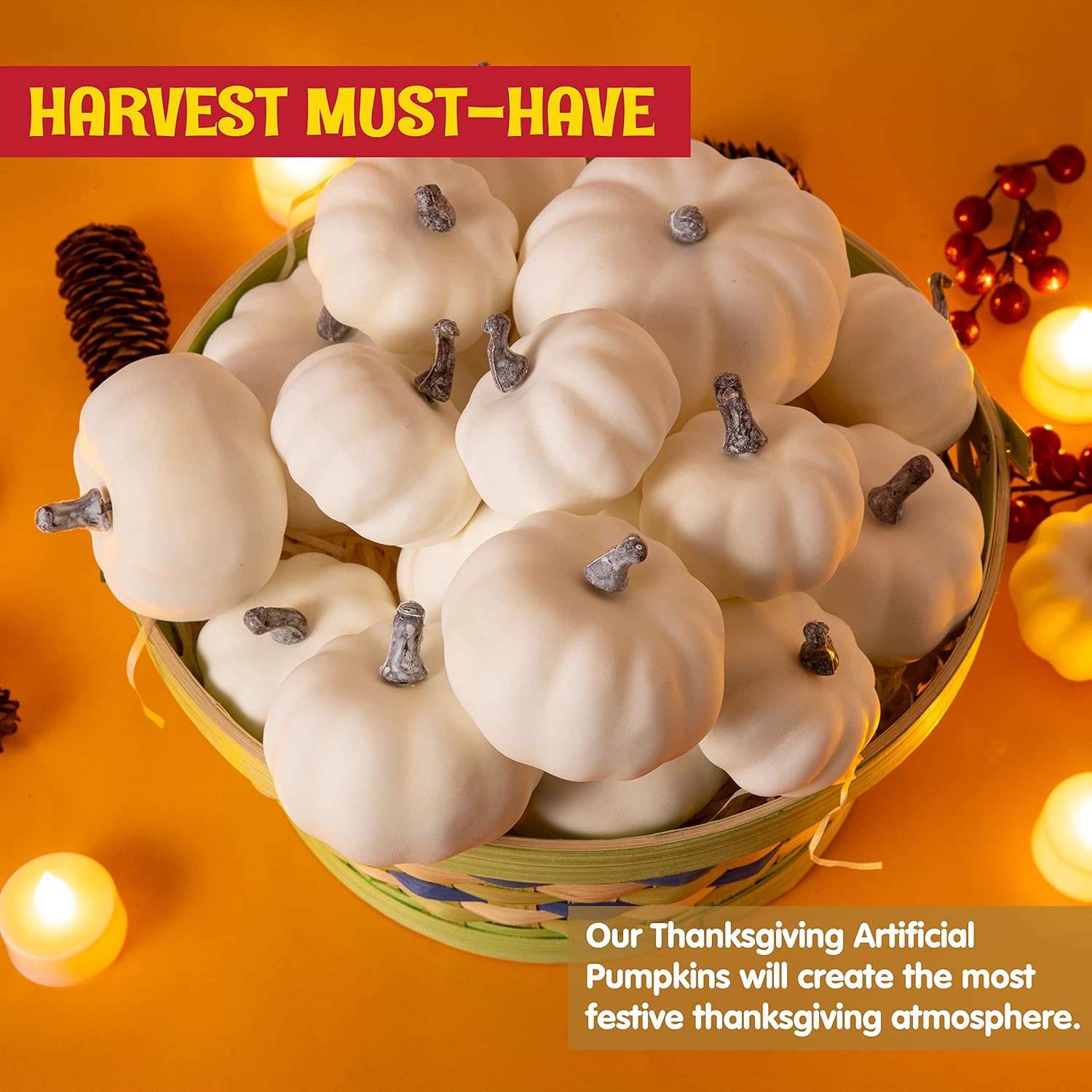 JOYIN Artificial White Pumpkins 18PCS Fall Decor Set