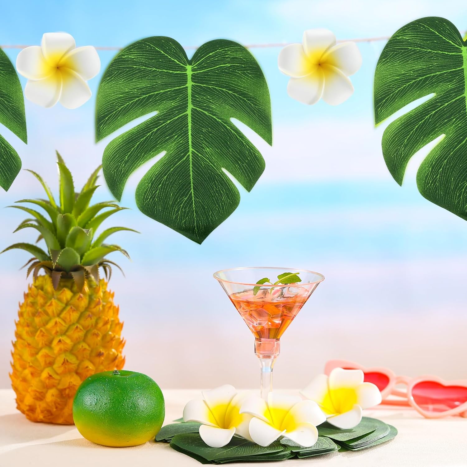60 Pcs Tropical Party Decor Supplies with Glue