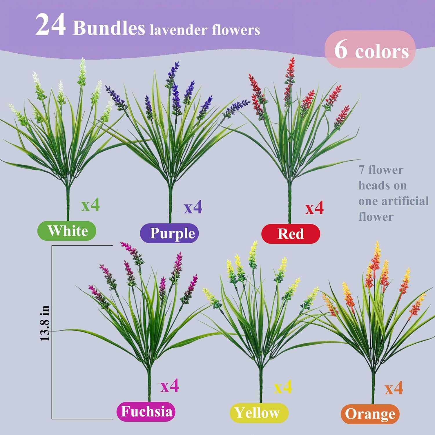 24 Bundles Artificial Lavender Flowers for Outdoor Decor