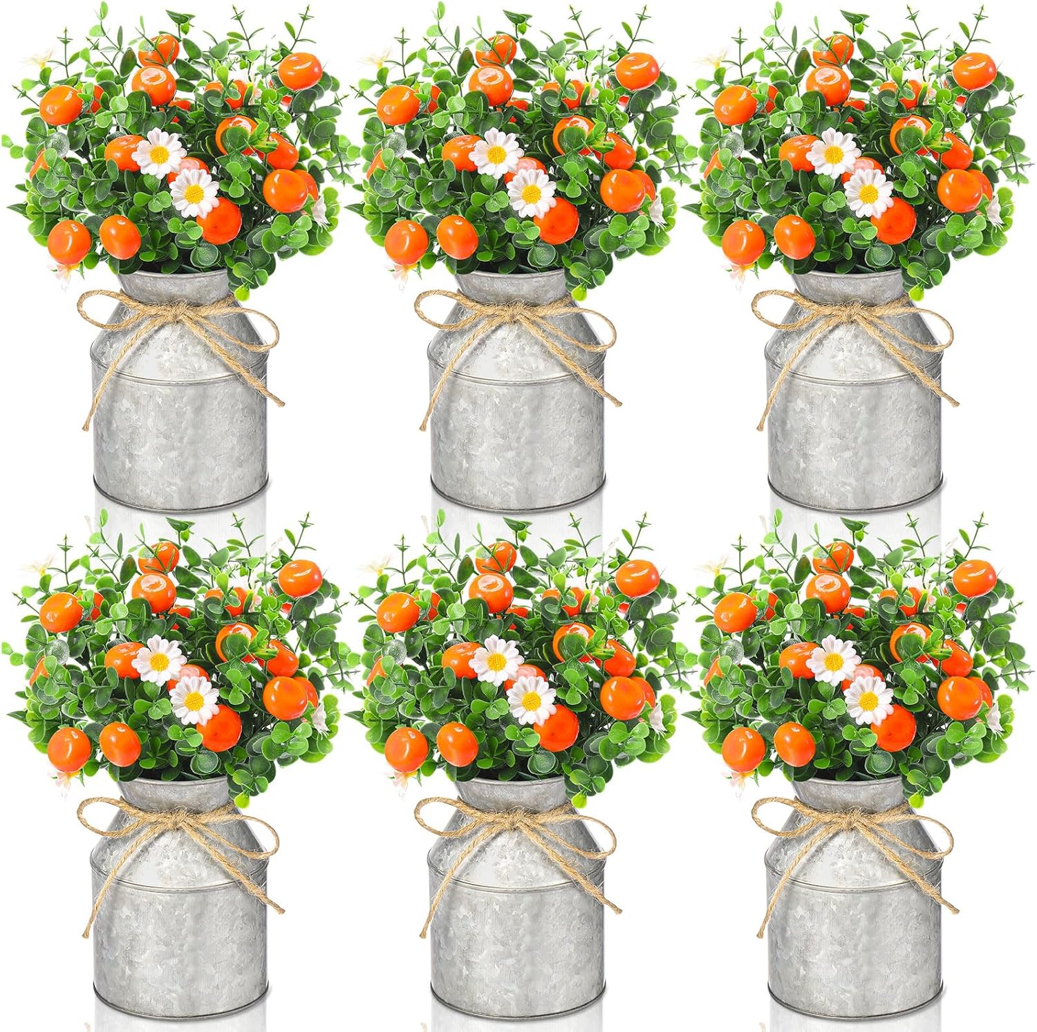 6 Piece Orange Centerpieces with Daisy Flowers and Vase