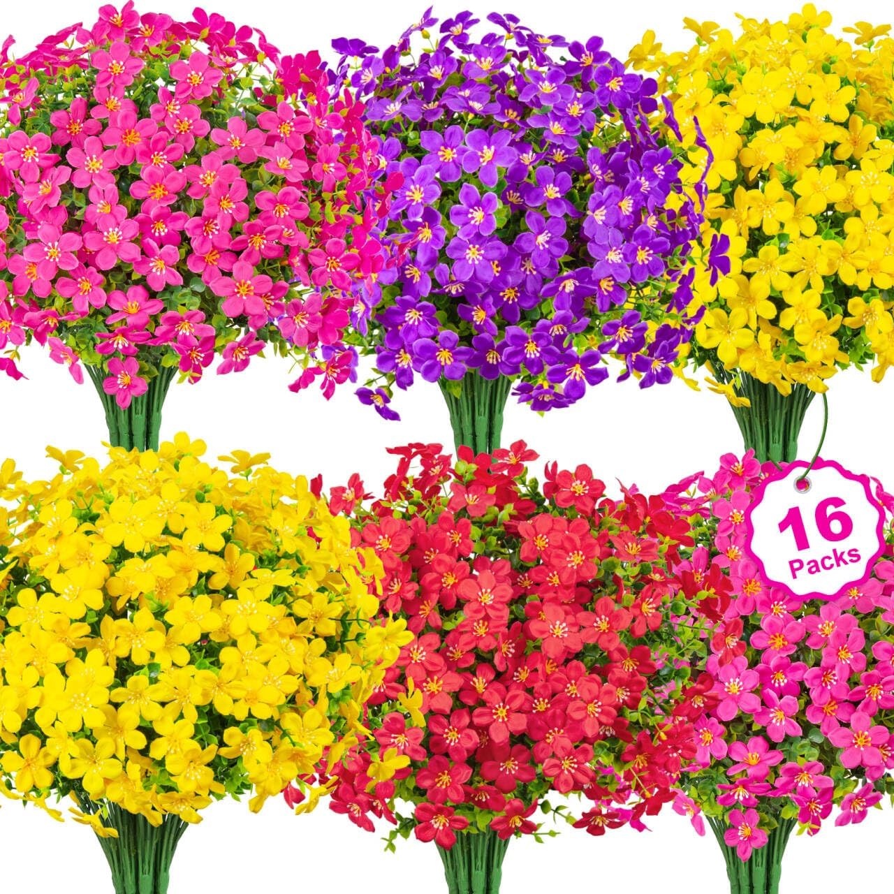 16 Piece Artificial Flowers Outdoor Decor UV Resistant