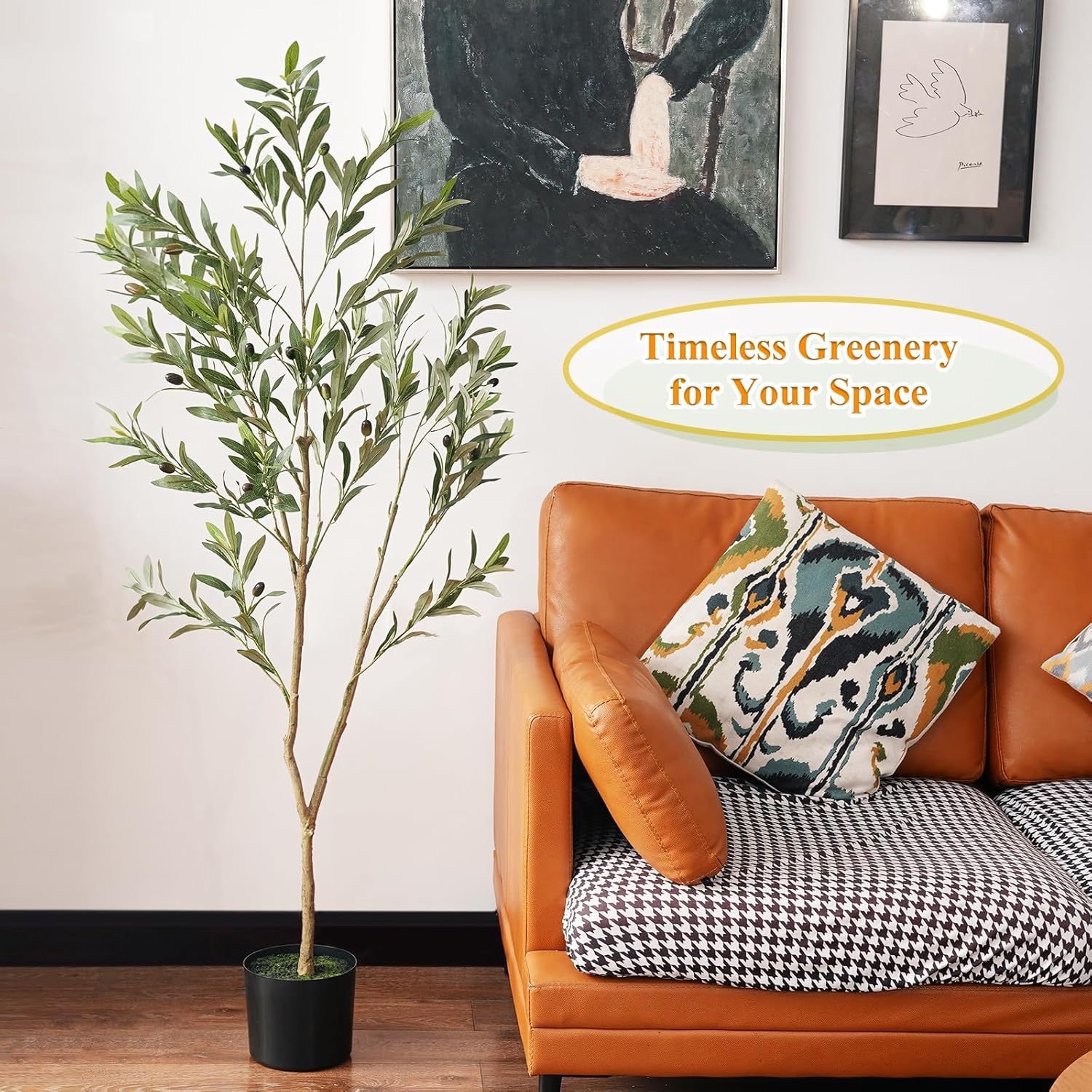 KULAMOON Artificial Olive Tree with Planter 5ft Black Realistic Fruits
