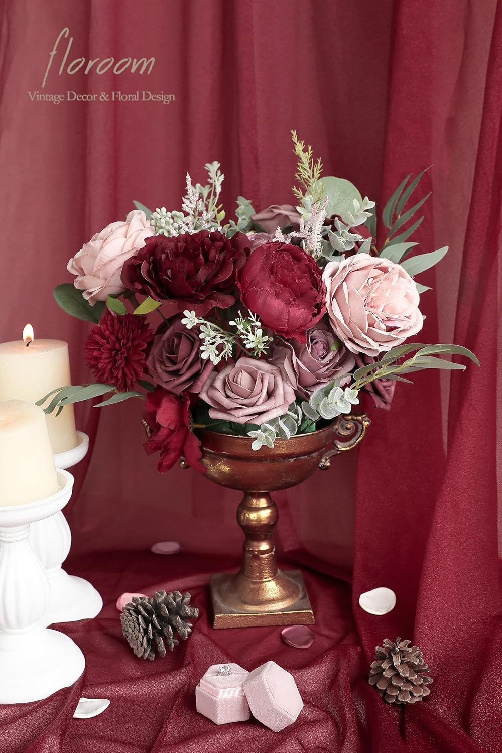 Floroom Artificial Flowers Dark Red Wedding Set