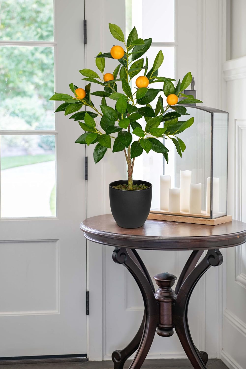 2 Ft Artificial Orange Trees 2 Pack with Black Pots