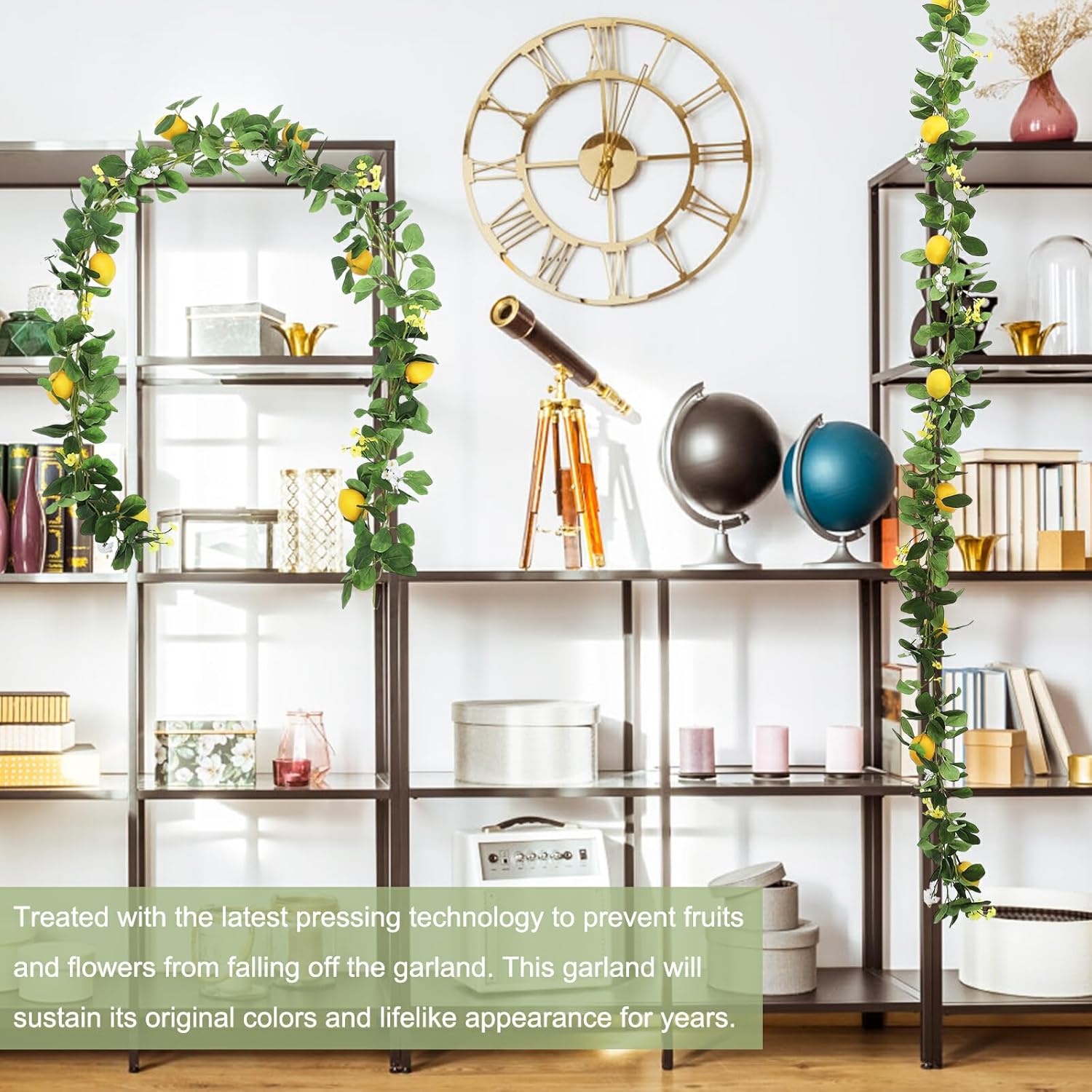 DULRLLY 66 Ft Artificial Lemon Garland with Yellow Fake Lemons and Flowers
