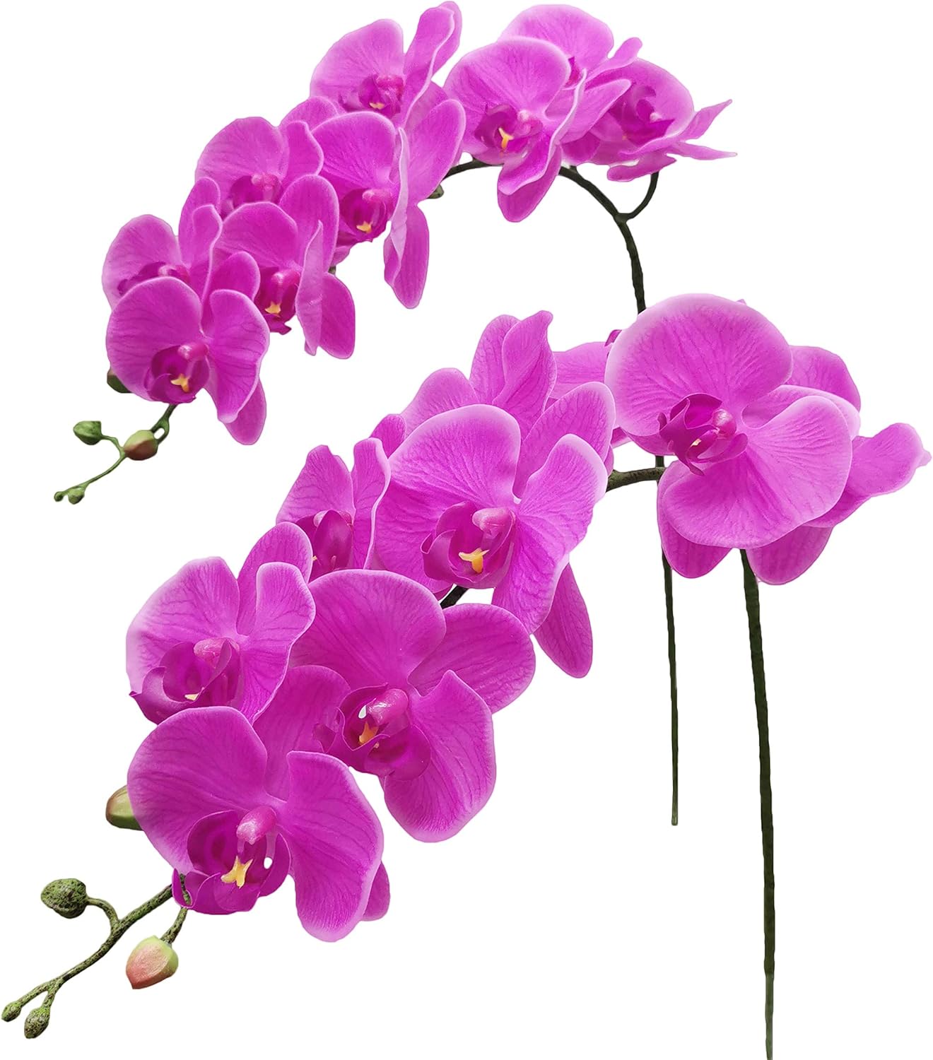 Fnize Artificial Orchid Stems with 9 Large Petals 38 Inches 2pcs Rose Red