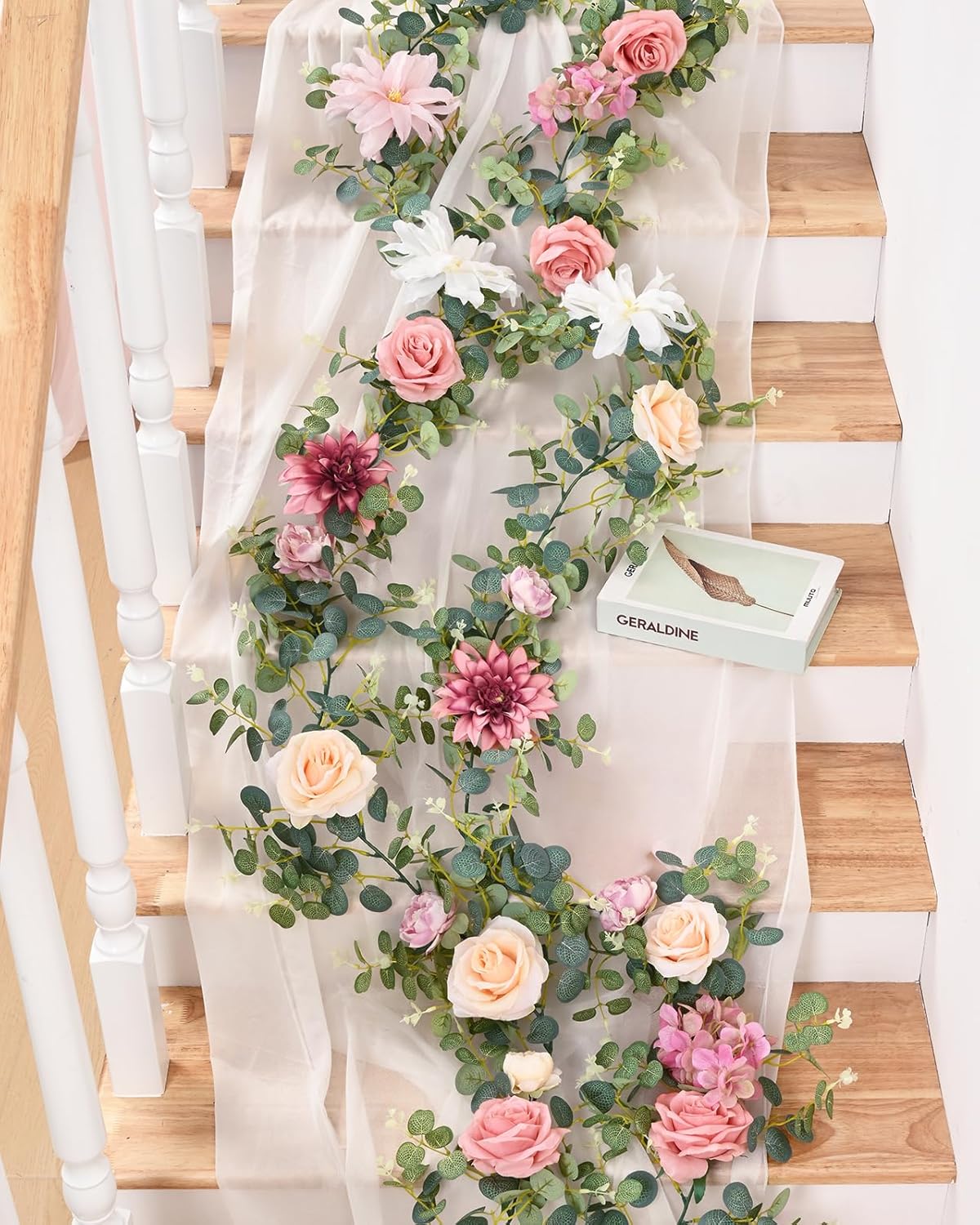 Waipfaru Pink Floral Rose Garland Decor 607ft