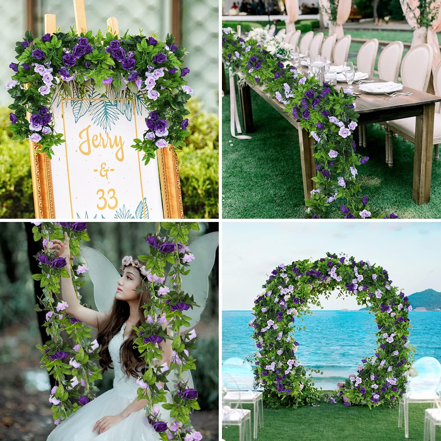 JUSTOYOU 2 Pack Fake Rose Garland Artificial Flowers Wedding Decoration